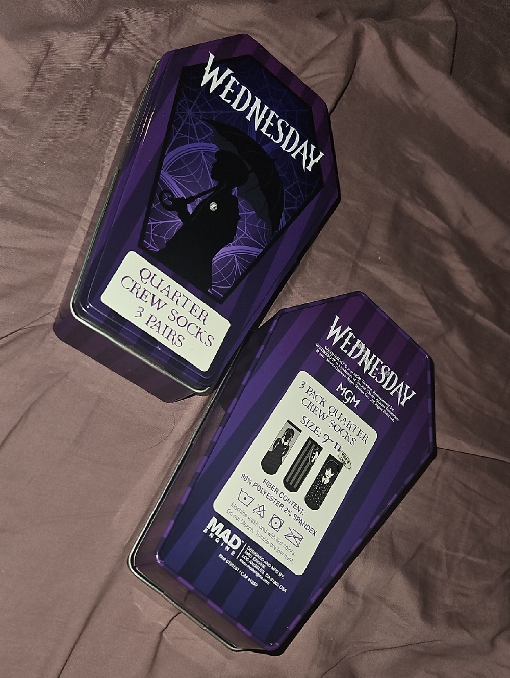 Wednesday Coffin Tin 3-Pack Crew Socks